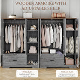 Yechen 3-Door Wooden Wardrobe Closet with Mirror, Drawers & Shelves, Farmhouse Armoire for Bedroom