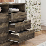 Rustic 6 Drawer Open Shelves Dresser