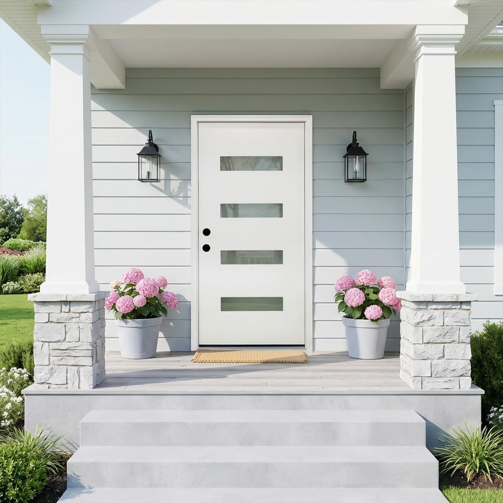 YECHEN 36" x 80" Fiberglass Pre-Hung Front Door, Contemporary Black Entry Door with Frosted Privacy Glass (Left/Right Hand Inswing)