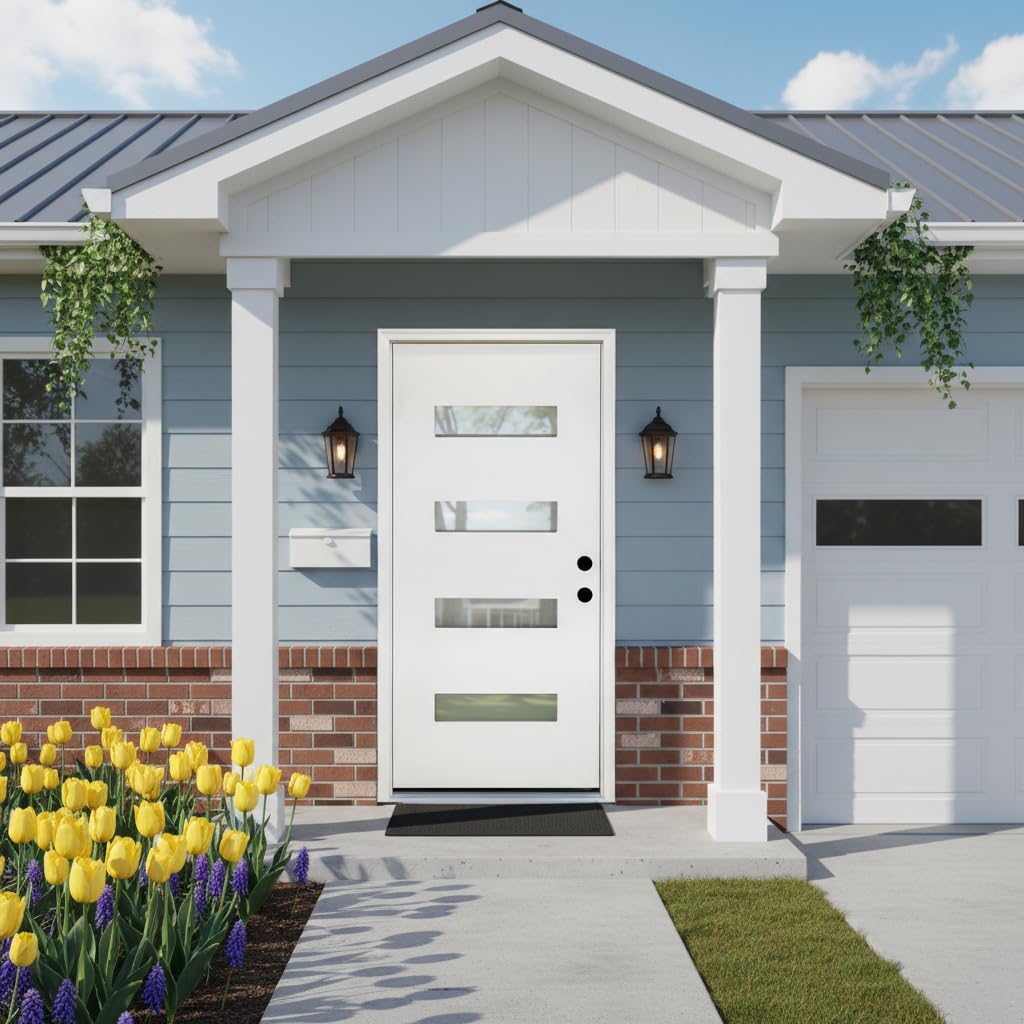 YECHEN 36" x 80" Fiberglass Pre-Hung Front Door, Contemporary Black Entry Door with Frosted Privacy Glass (Left/Right Hand Inswing)