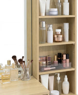 Rattan Makeup Vanity Set with Lighted Mirror & Stool | 43.3" | 5 Drawers | Charging Station | Natural Wood or Mint