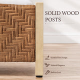 Yechen Rattan Bed Frame | Boho Tall Headboard with Solid Wood Legs