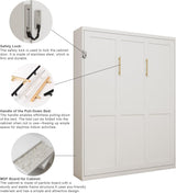 Queen Murphy Bed | White Wall Bed with Grey Slat Frame | Space-Saving Foldable Bed | Yechen Home