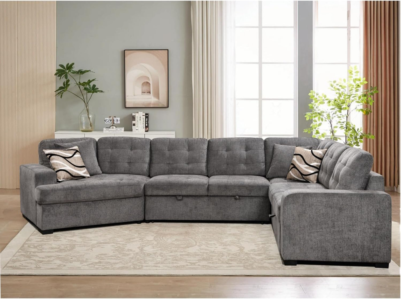 149'' Oversized Large Sectional Sleeper Sofa with Pull Out Bed & Cuddler | 7-Seater L-Shaped Sectional Couch with Chaise Lounge