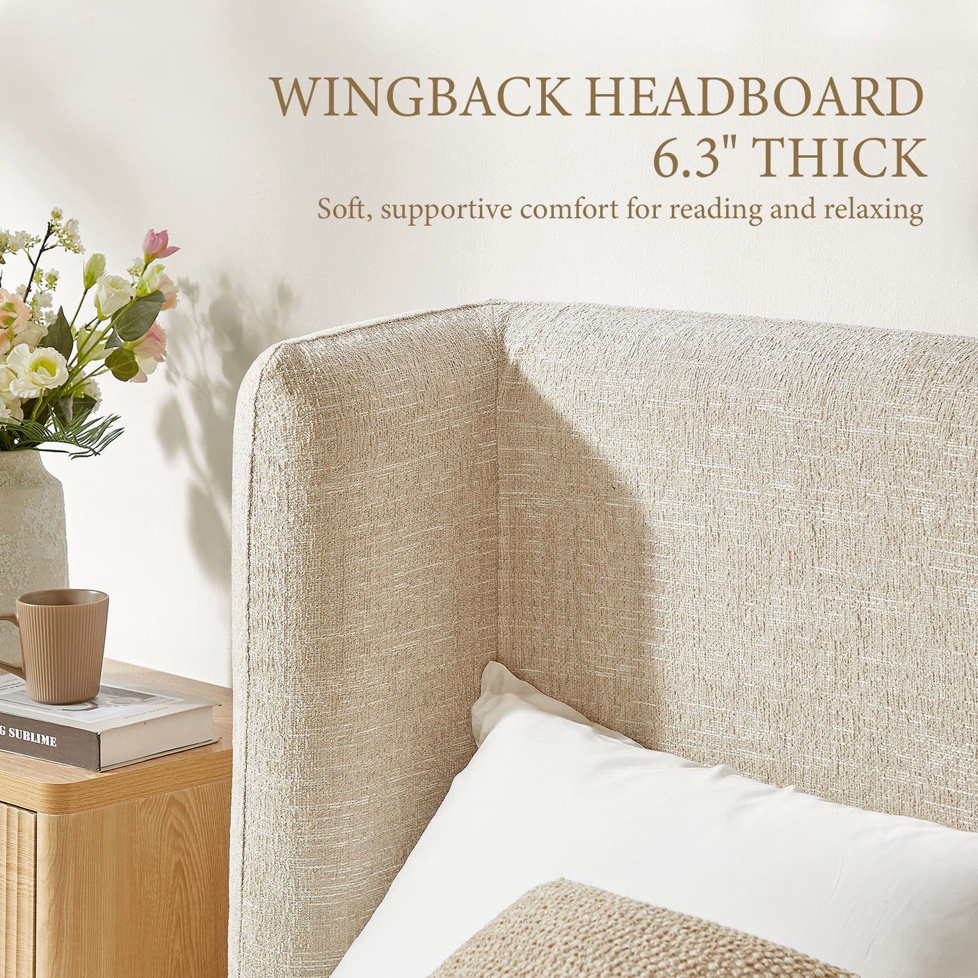 YECHEN Queen Cloud Bed Frame - Modern Upholstered Platform Bed with Curved Headboard, Water-Resistant Bouclé Fabric, Tool-Free Assembly, No Box Spring Needed