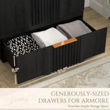 Yechen 67" Fluted Black Armoire Wardrobe with Doors & Drawer - Modern Wood Closet Cabinet