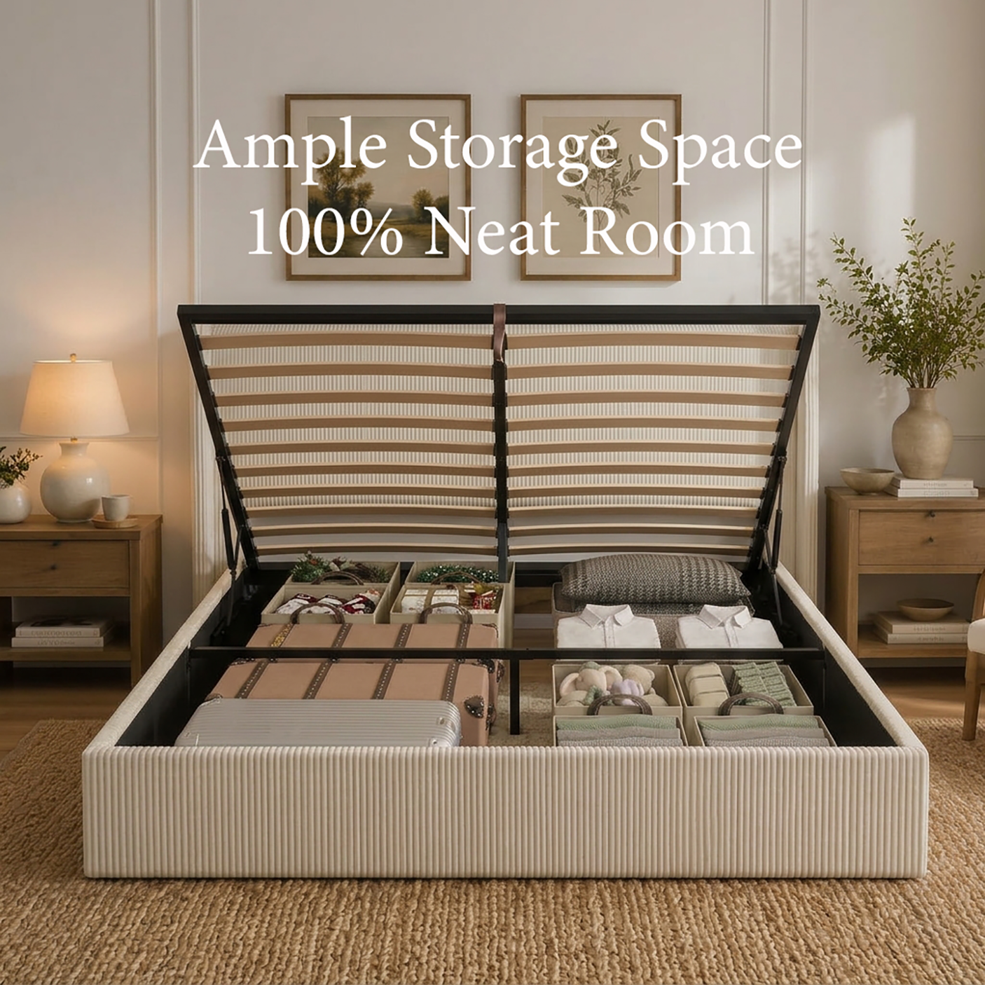 Yechen Hydraulic Lift Storage Bed 51.2" Tall Upholstered Headboard