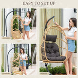 Egg Hanging Chair with Stand, Footrest & Cushion | Patio & Bedroom, Natural Grey