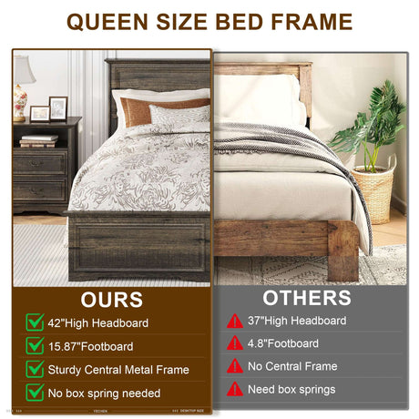 Farmhouse Queen Size Bed Frame with 4 Storage Drawers