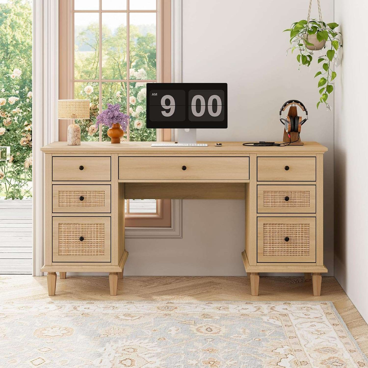 58'' Wood Executive Desk with 3 Drawers & 2 Cabinet