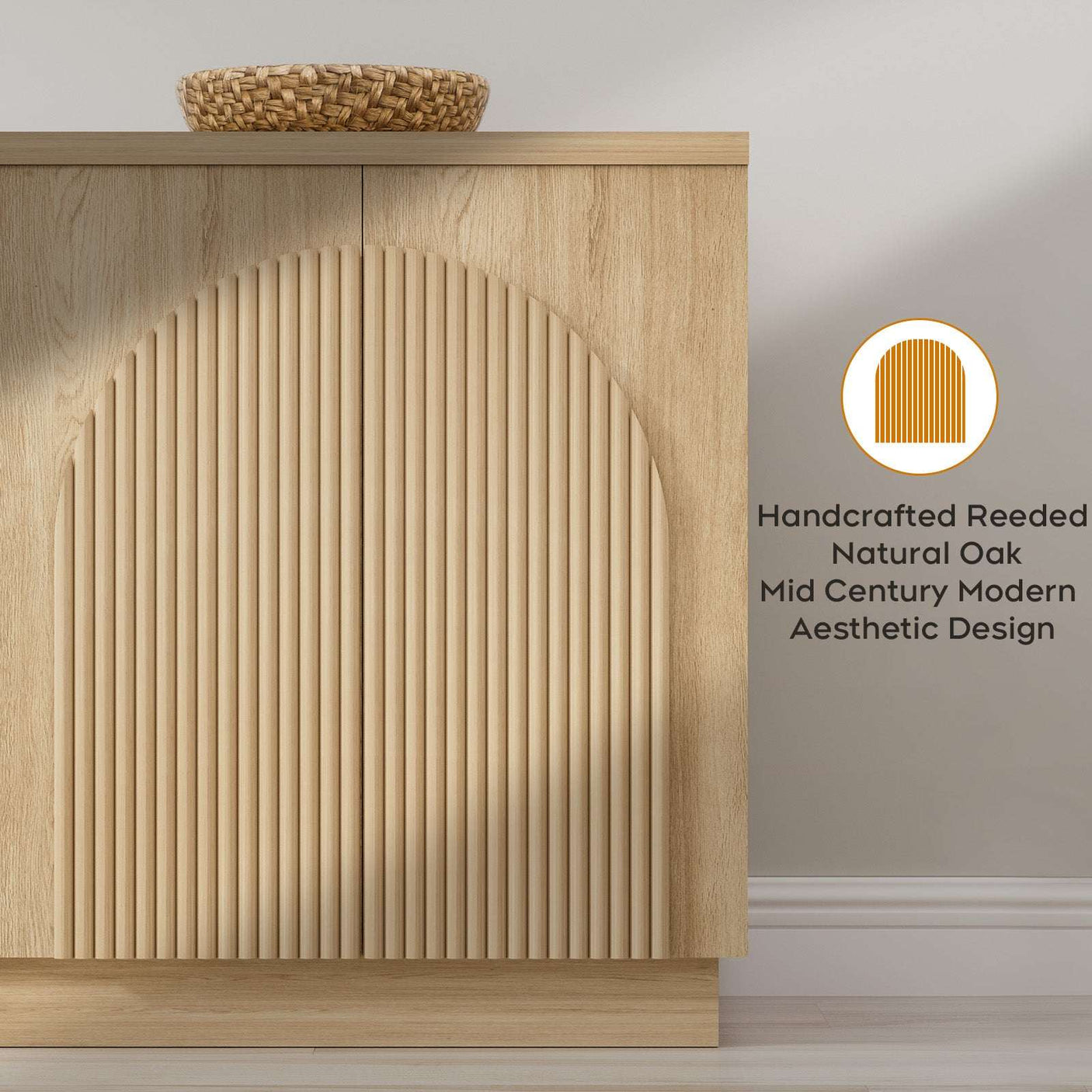 Arched Reeded Design Sideboard Buffet Cabinet