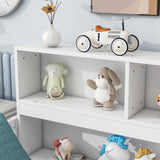 Wood Bed Frame with Bookcase & Shelves