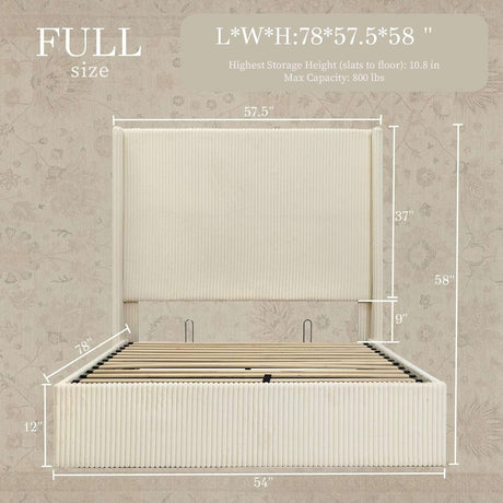 58" Tall Full Bed Frame with Lift Up Storage