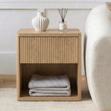 Yechen Fluted Nightstand | 22.8" Wide Mid-Century Bedside Table with Hidden Drawer & Open Shelf