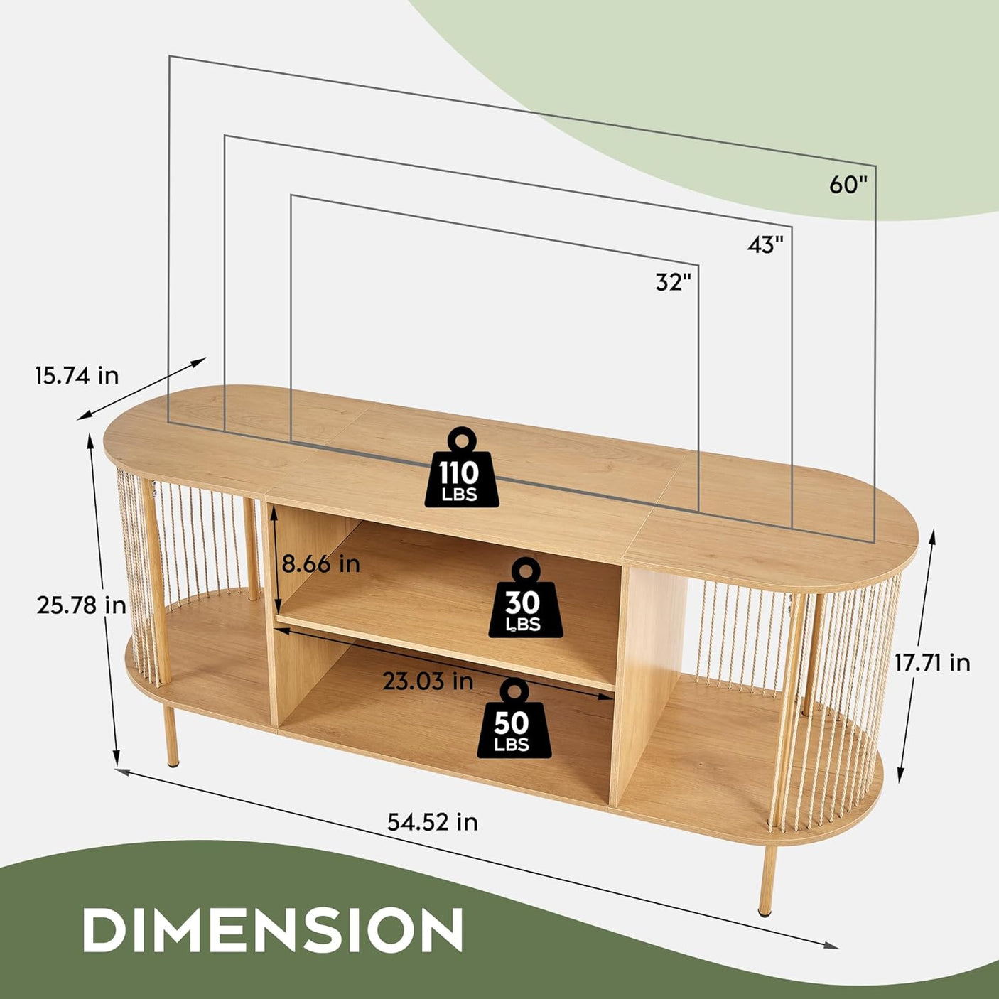 Yechen Boho TV Stand for 55-60" TV – Natural Rope Entertainment Center with Storage