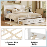 Farmhouse Bed Frame with Storage Drawers & LED Lights | Solid Pine Wood