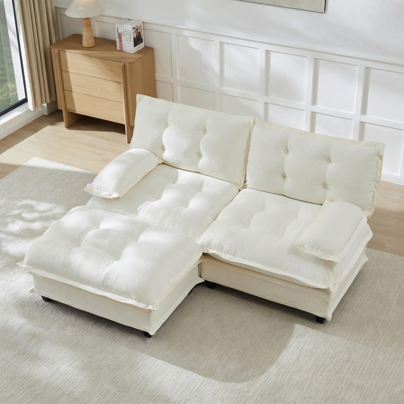 Modular Sectional Sofa with Cloud Cushions | Chenille Fabric | 2/3/4 Seater with Ottoman Options