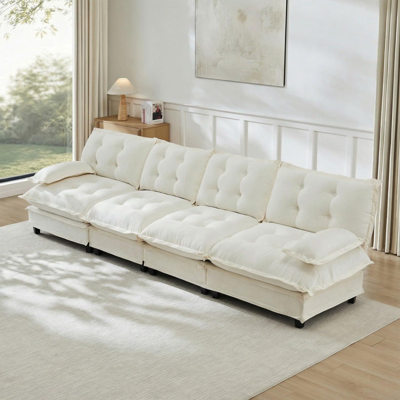 Modular Sectional Sofa with Cloud Cushions | Chenille Fabric | 2/3/4 Seater with Ottoman Options