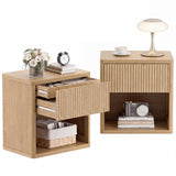 Yechen Fluted Nightstand | 22.8" Wide Mid-Century Bedside Table with Hidden Drawer & Open Shelf