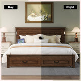 Farmhouse Bed Frame with Storage Drawers & LED Lights | Solid Pine Wood