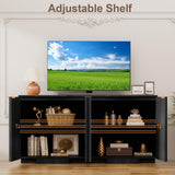 55" Buffet Cabinet with Storage, Modern Fluted Sideboard in Black – FSC Wood, Adjustable Shelves