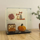 2-Tier Tempered Glass Display Cabinet with Bluetooth LED Light | Music Sync, Motion Sensor & Lockable Casters