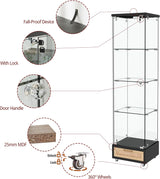 YECHEN Glass Display Cabinet with LED Lights | 4-Shelf Curio Cabinet with Drawer & Locking Door