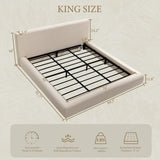 Yechen Cloud Bed Frame | Ribbed Chenille Upholstered Bed with 5.9" Padded Headboard | Queen & King