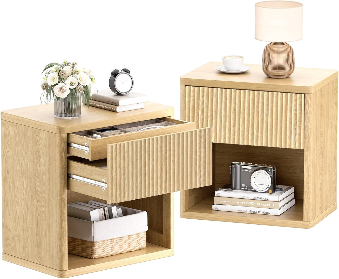 Large Modern Nightstand with Small Built-in Drawers