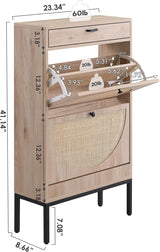 Wooden Entryway Shoe Cabinet with Rattan Doors