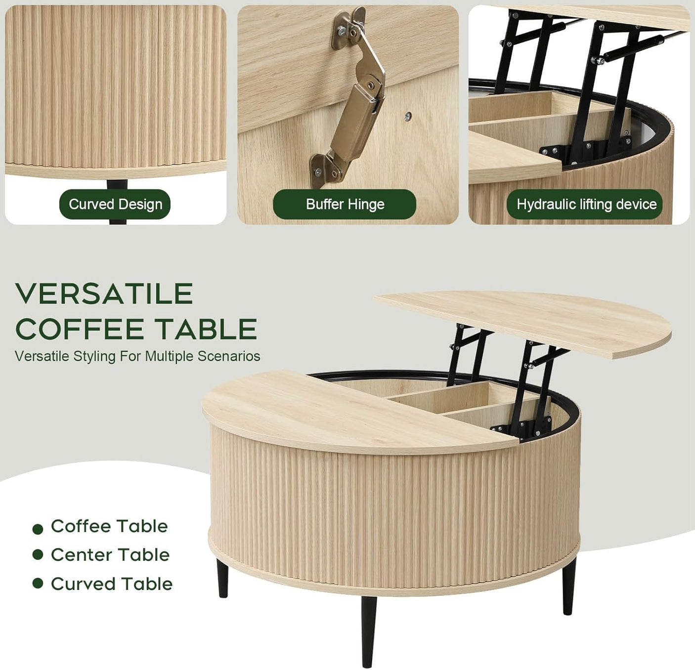 31.5" Round Coffee Table with Storage