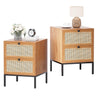 Yechen Rattan Nightstands Set of 2, 2-Drawer Boho Bedside Tables with Metal Legs