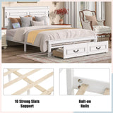 Farmhouse Bed Frame with Storage Drawers & LED Lights | Solid Pine Wood