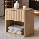 Yechen Fluted Nightstand | 22.8" Wide Mid-Century Bedside Table with Hidden Drawer & Open Shelf