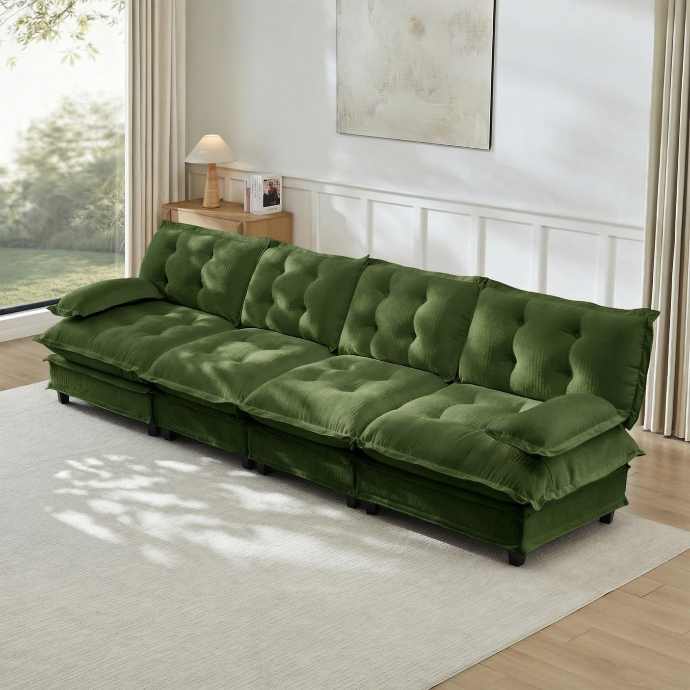 Modular Sectional Sofa with Cloud Cushions | Chenille Fabric | 2/3/4 Seater with Ottoman Options