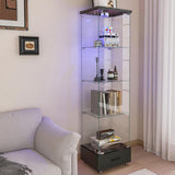 YECHEN Glass Display Cabinet with LED Lights | 4-Shelf Curio Cabinet with Drawer & Locking Door