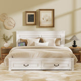 Farmhouse Bed Frame with Storage Drawers & LED Lights | Solid Pine Wood