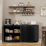 55" Buffet Cabinet with Storage, Modern Fluted Sideboard in Black – FSC Wood, Adjustable Shelves