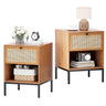 Yechen Rattan Nightstands Set of 2, 2-Drawer Boho Bedside Tables with Metal Legs