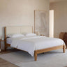 Yechen Bamboo Bed Frame – Japanese Joinery, Linen Headboard, Queen & King