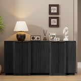 55" Buffet Cabinet with Storage, Modern Fluted Sideboard in Black – FSC Wood, Adjustable Shelves