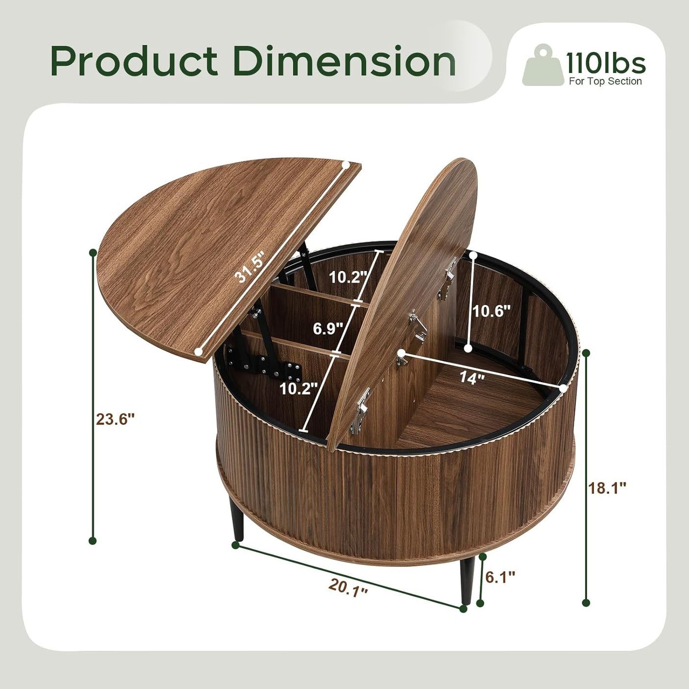 31.5" Round Coffee Table with Storage