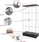 YECHEN Glass Display Cabinet with LED Lights | Double-Door Curio Cabinet with 2 Drawers