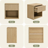 Yechen Fluted Nightstand | 22.8" Wide Mid-Century Bedside Table with Hidden Drawer & Open Shelf
