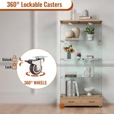 YECHEN Glass Display Cabinet with LED Lights | Double-Door Curio Cabinet with 2 Drawers