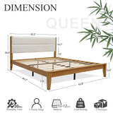 Bamboo Queen Bed Frame with Upholstered Headboard | Japanese Joinery | Mid-Century Modern | Yechen Home