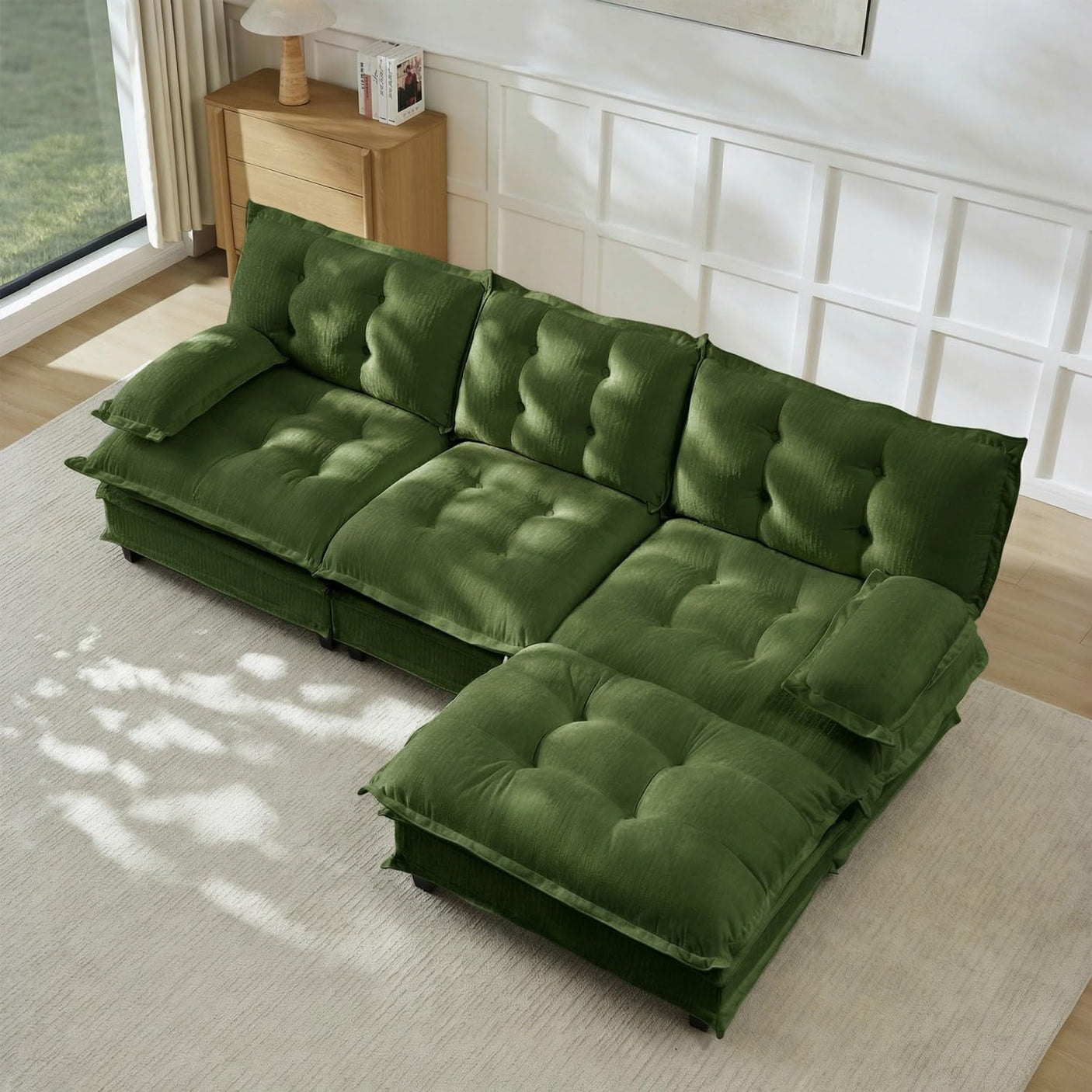 Modular Sectional Sofa with Cloud Cushions | Chenille Fabric | 2/3/4 Seater with Ottoman Options