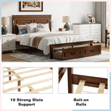Farmhouse Bed Frame with Storage Drawers & LED Lights | Solid Pine Wood