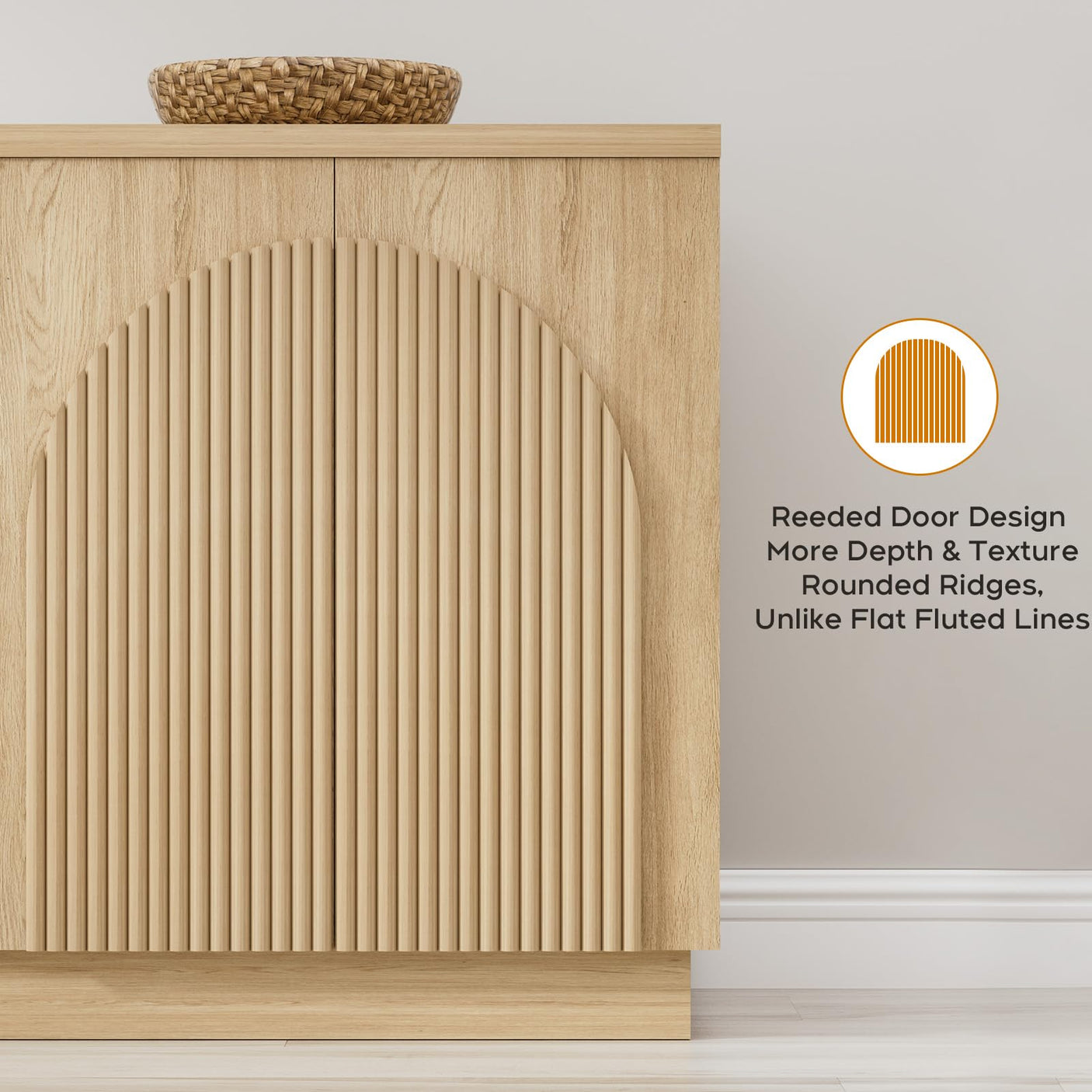 Fluted Sideboard Buffet Cabinet with Arched Reeded Doors - Mid Century Modern Storage