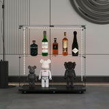 2-Tier Tempered Glass Display Cabinet with Bluetooth LED Light | Music Sync, Motion Sensor & Lockable Casters